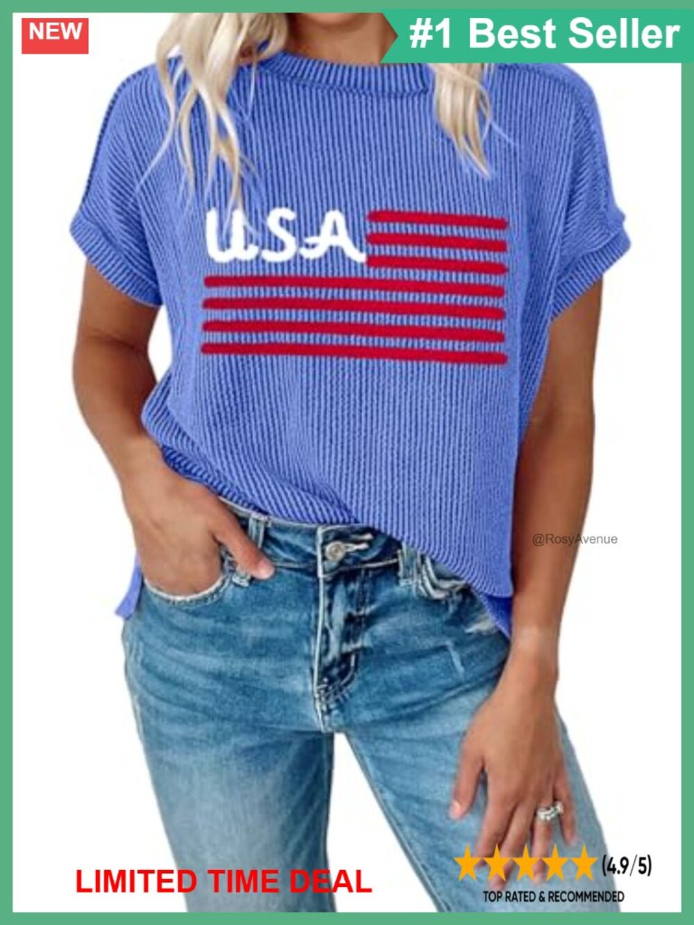 USA 250th Anniversary Chenille American Flag Striped T-Shirt